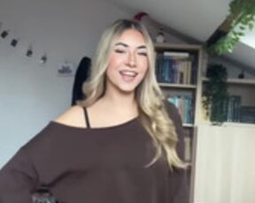 Sexy young Polish slut in dress & shiny nude pantyhose