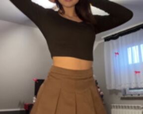 Sexy Polish brunette slut in miniskirt and pantyhose