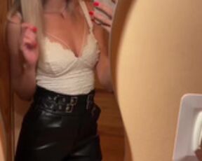 Sexy Polish blonde slut in shorts and shiny pantyhose
