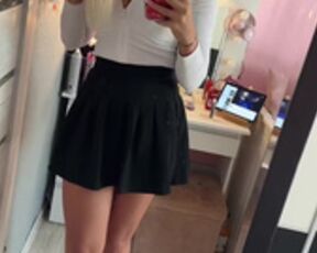 Sexy Polish blonde slut in miniskirt and black heels