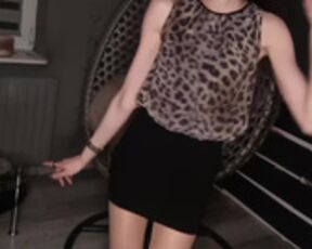 Sexy Polish slut in miniskirt and shiny nude pantyhose 14