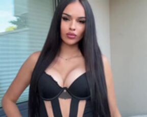Sexy horny clothed Polish brunette slut with big tits
