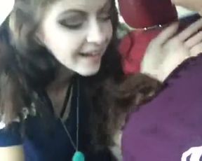 Lesbians make out and finger in the car