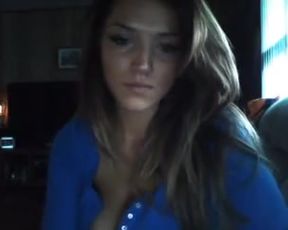 Cam Brunette with HUGE Breasts strips and masturbate